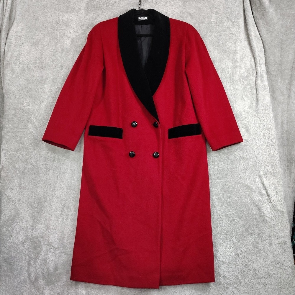 Vtg Overcoat Women's L* MADE IN USA 100% Wool Long Double Breasted Velvet Collar